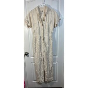 Universal Thread Womens Jumpsuit CreamButton Front Tie Waist Short Sleeve Size 4